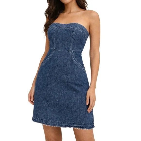 Holding Horses Anthropologie SIZE 4 Strapless Denim Womens Coastal Western Dress - Picture 1 of 10